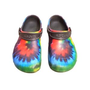 Crocs Adult‎ Blue Multi-color Tie Dye Bistro Slip On Clogs Sandals Men 6 Women 7
